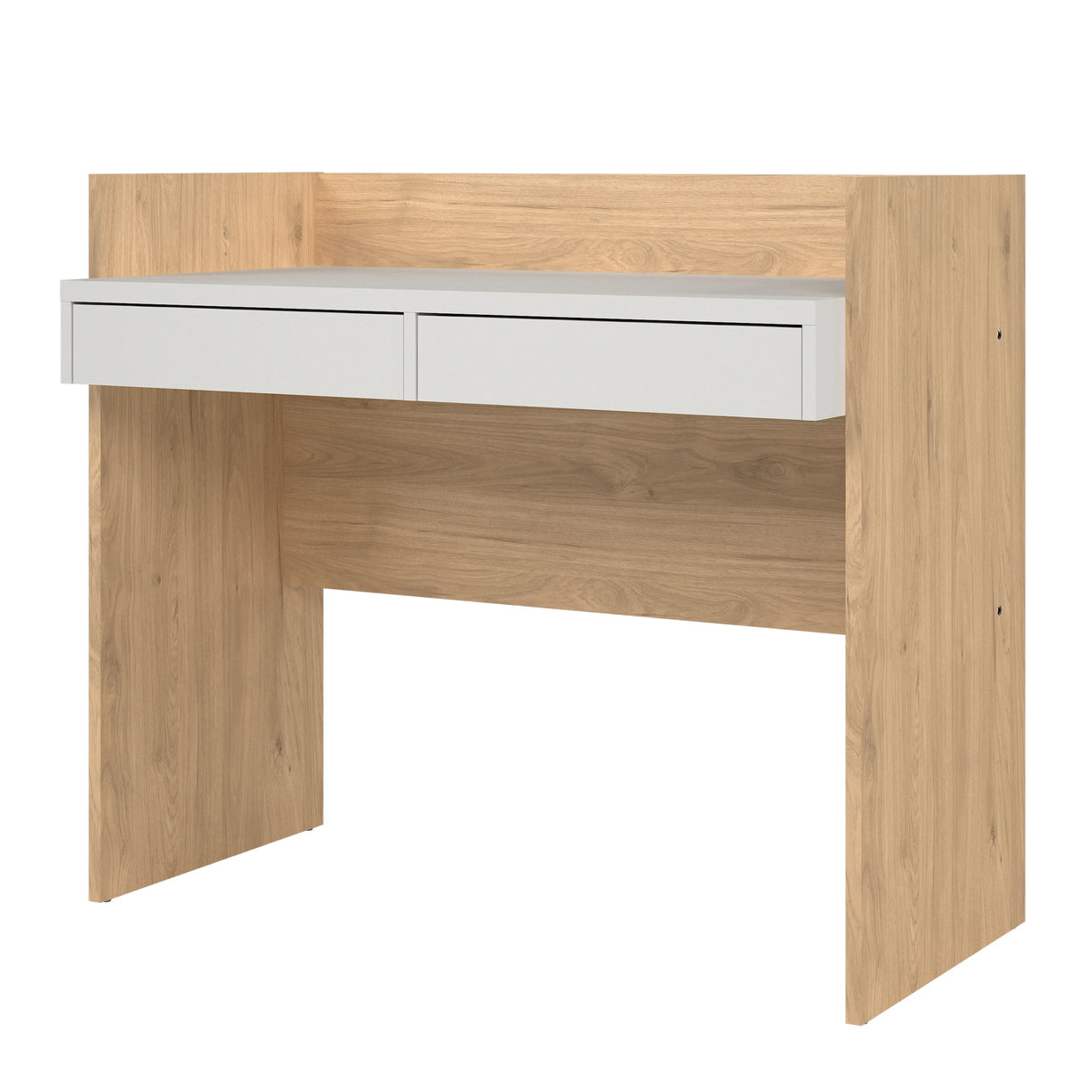 Function Plus Desk with 2 Drawers in Oak and White