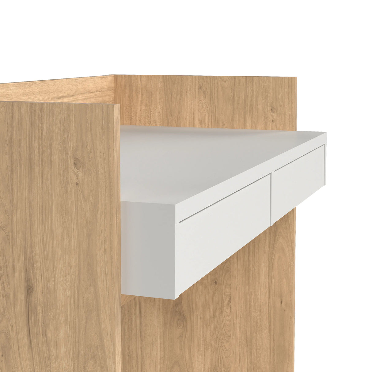 Function Plus Desk with 2 Drawers in Oak and White