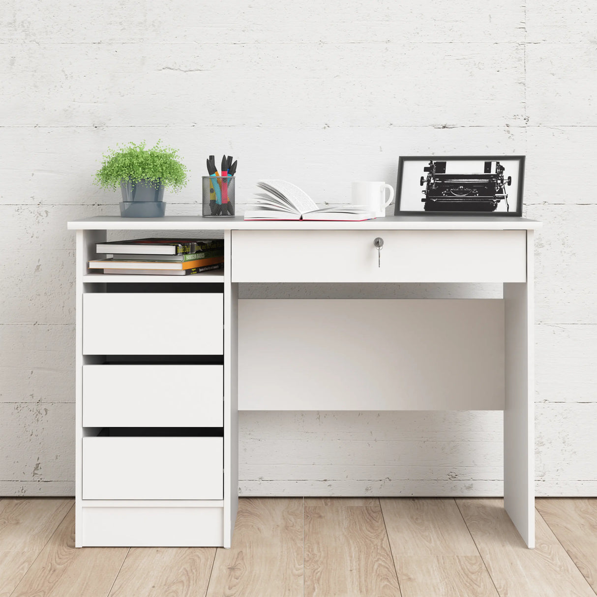 Function Plus Desk White 4 Handleless Drawers