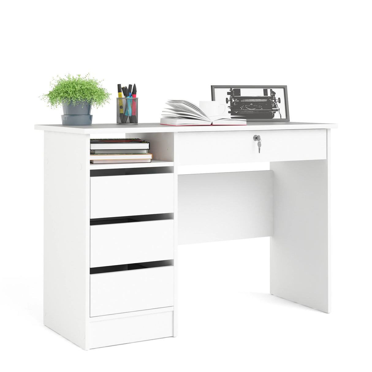 Function Plus Desk White 4 Handleless Drawers