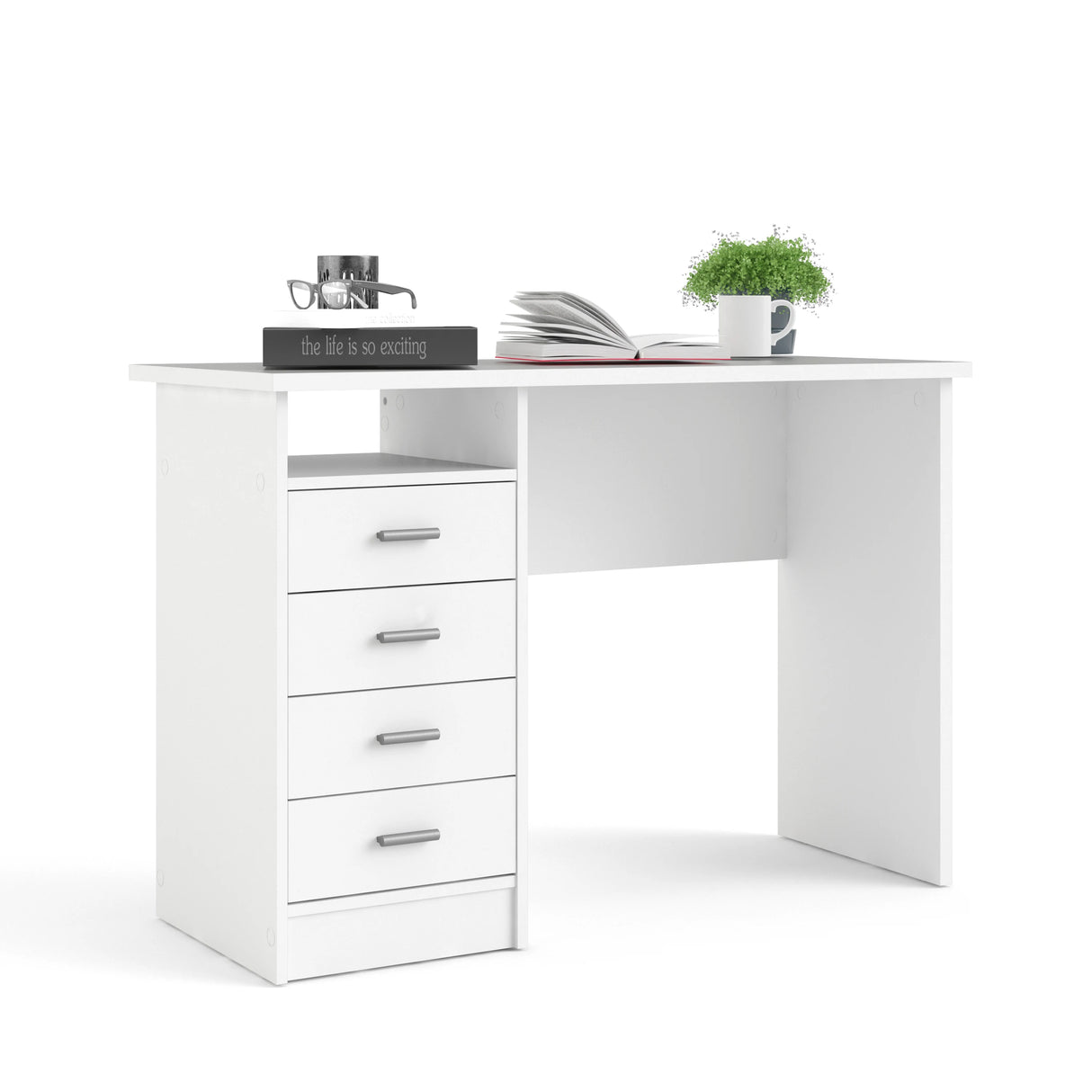 Function Plus Desk White 4 Drawers