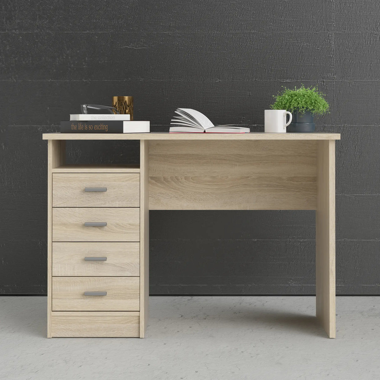 Function Plus Desk Oak 4 Drawers