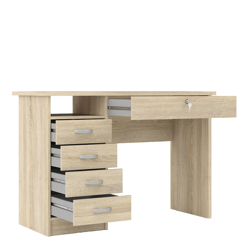 Function Plus Desk with 5 Drawers in Oak