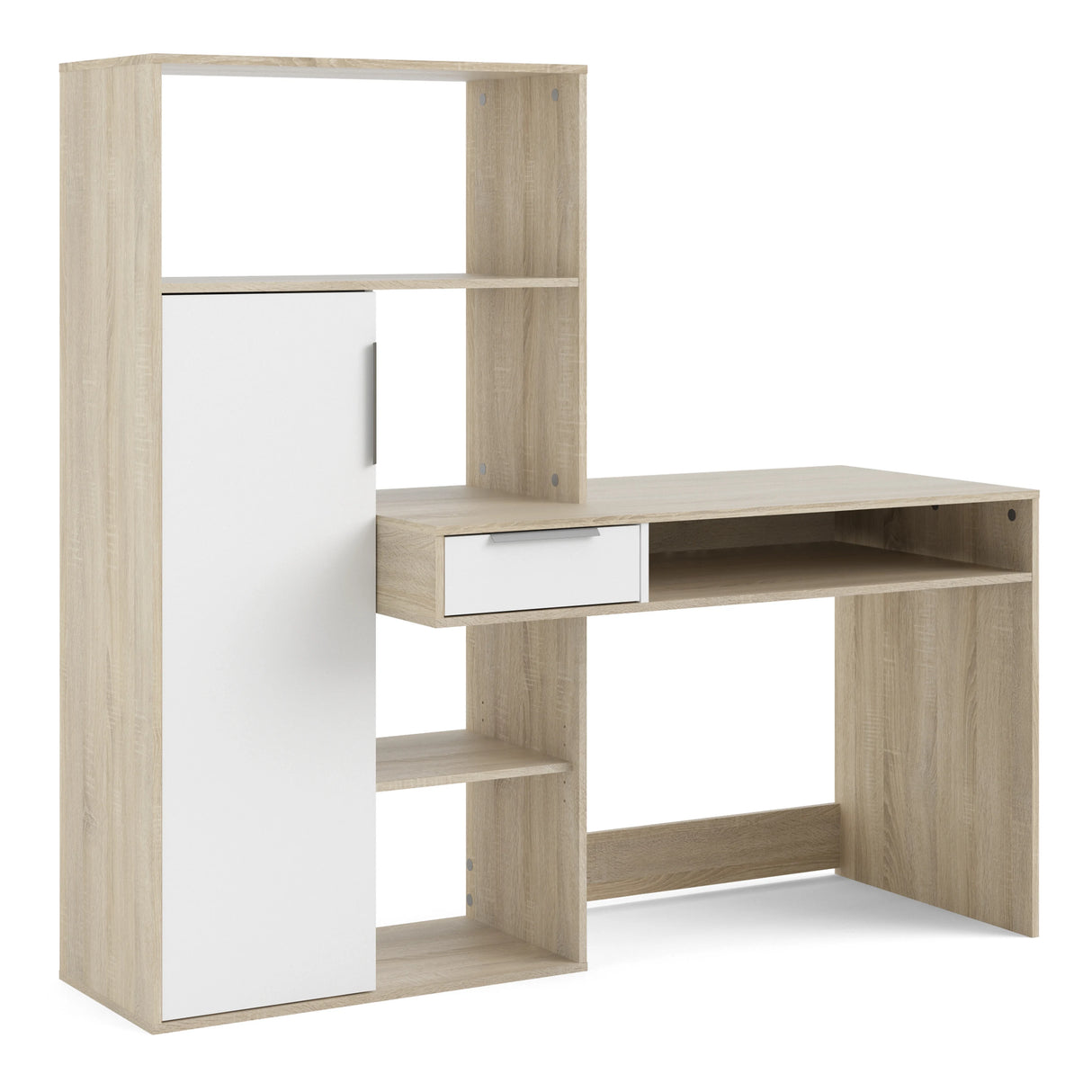 Function Plus Desk White and Oak with Drawer and Cupboard