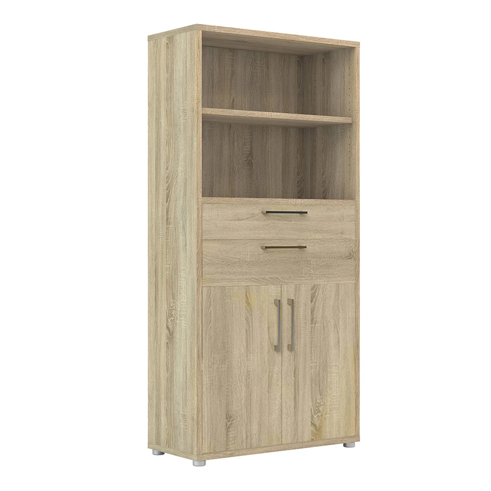 Prima Bookcase 2 Shelves with 2 Drawers and 2 Doors in Oak