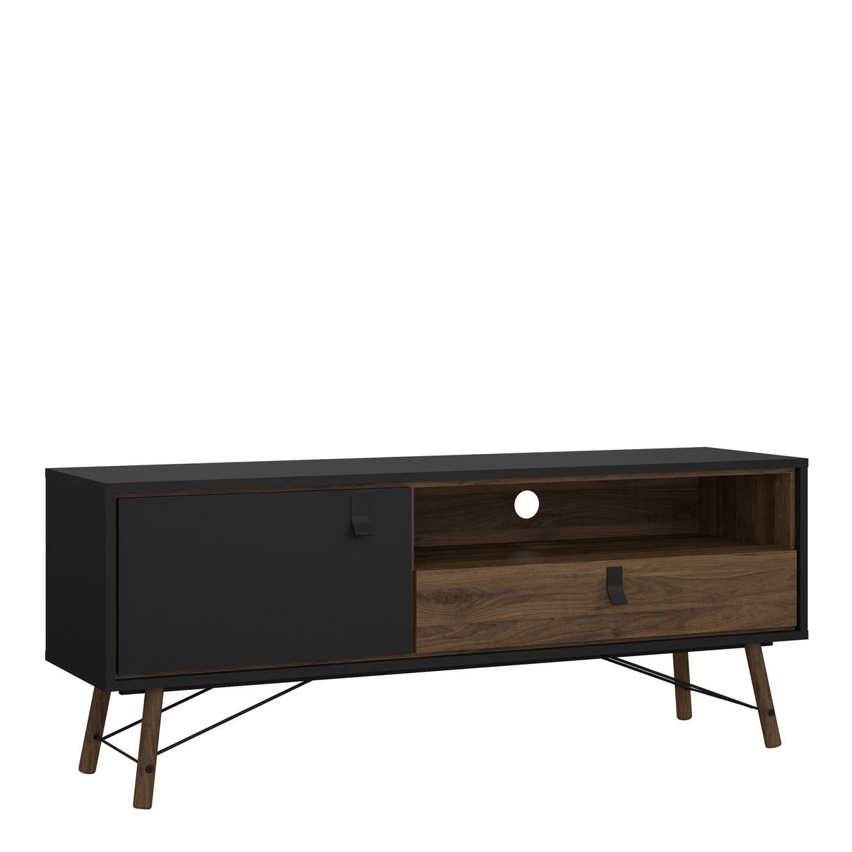 Ry TV-unit 1 door + 1 drawer in Matt Black Walnut