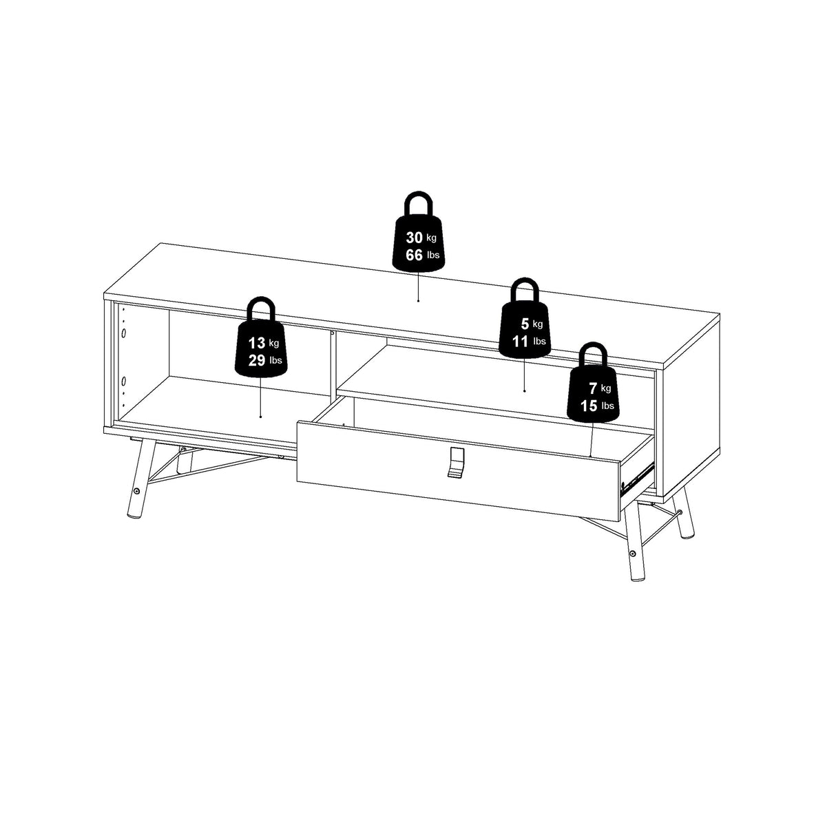 Ry TV-unit 1 door + 1 drawer in Matt Black Walnut