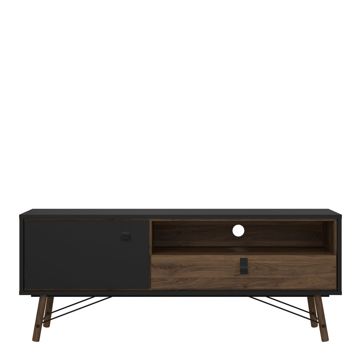 Ry TV-unit 1 door + 1 drawer in Matt Black Walnut