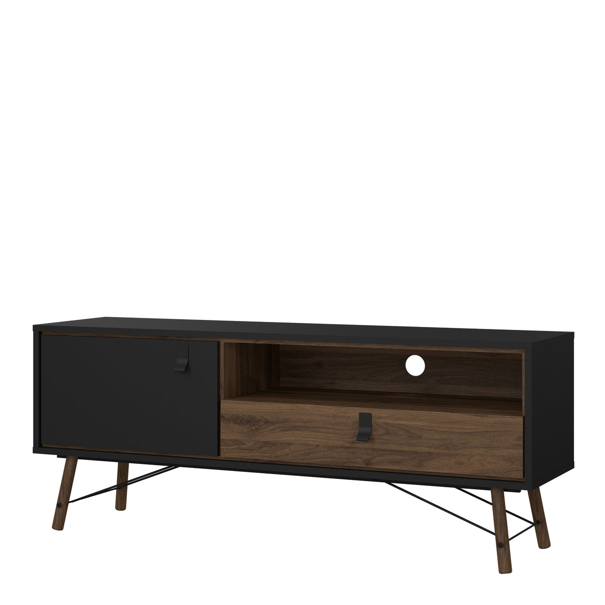 Ry TV-unit 1 door + 1 drawer in Matt Black Walnut