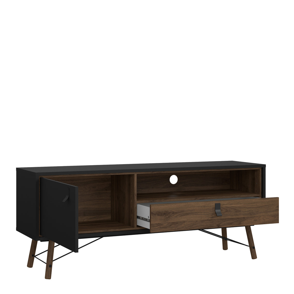 Ry TV-unit 1 door + 1 drawer in Matt Black Walnut