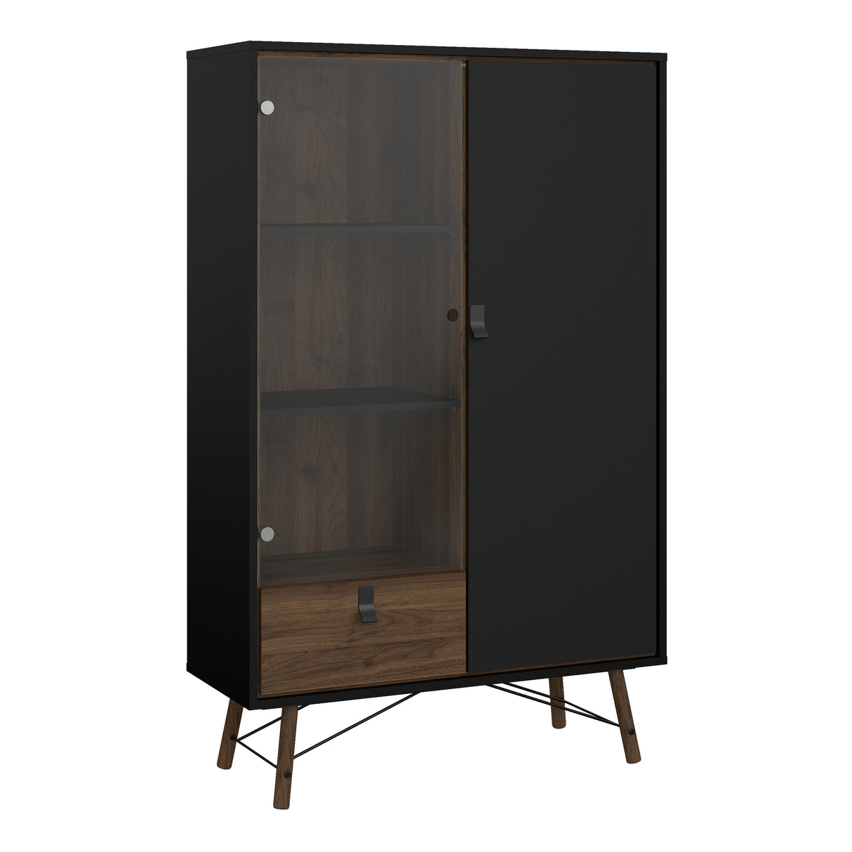 Ry China cabinet 1 door + 1 glass door + 1 drawer in Matt Black Walnut