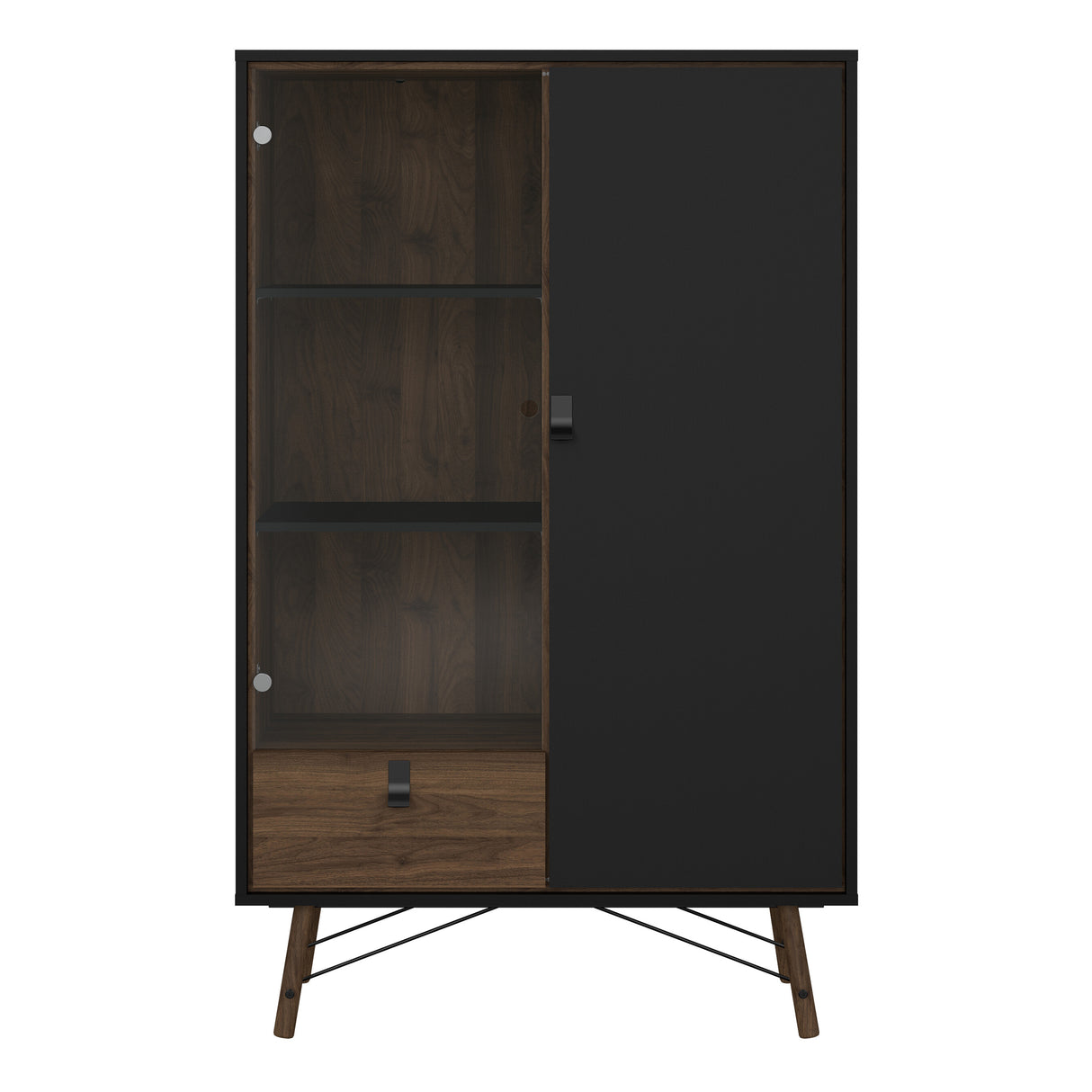 Ry China cabinet 1 door + 1 glass door + 1 drawer in Matt Black Walnut
