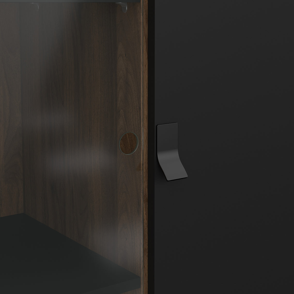 Ry China cabinet 1 door + 1 glass door + 1 drawer in Matt Black Walnut