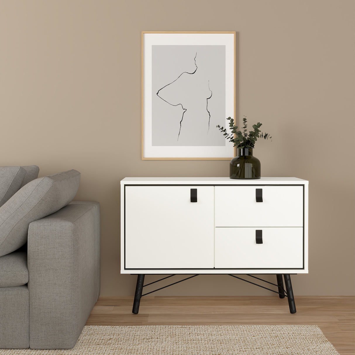 Ry Sideboard with 1 door + 2 drawers in Matt Matt White