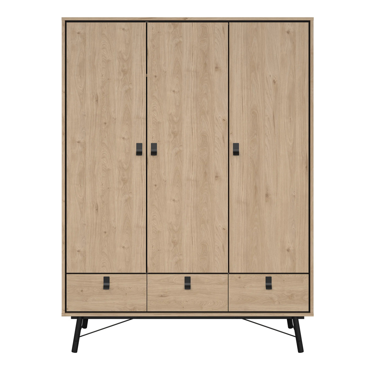 Ry Wardrobe 3 Doors 3 Drawers in Jackson Hickory Oak