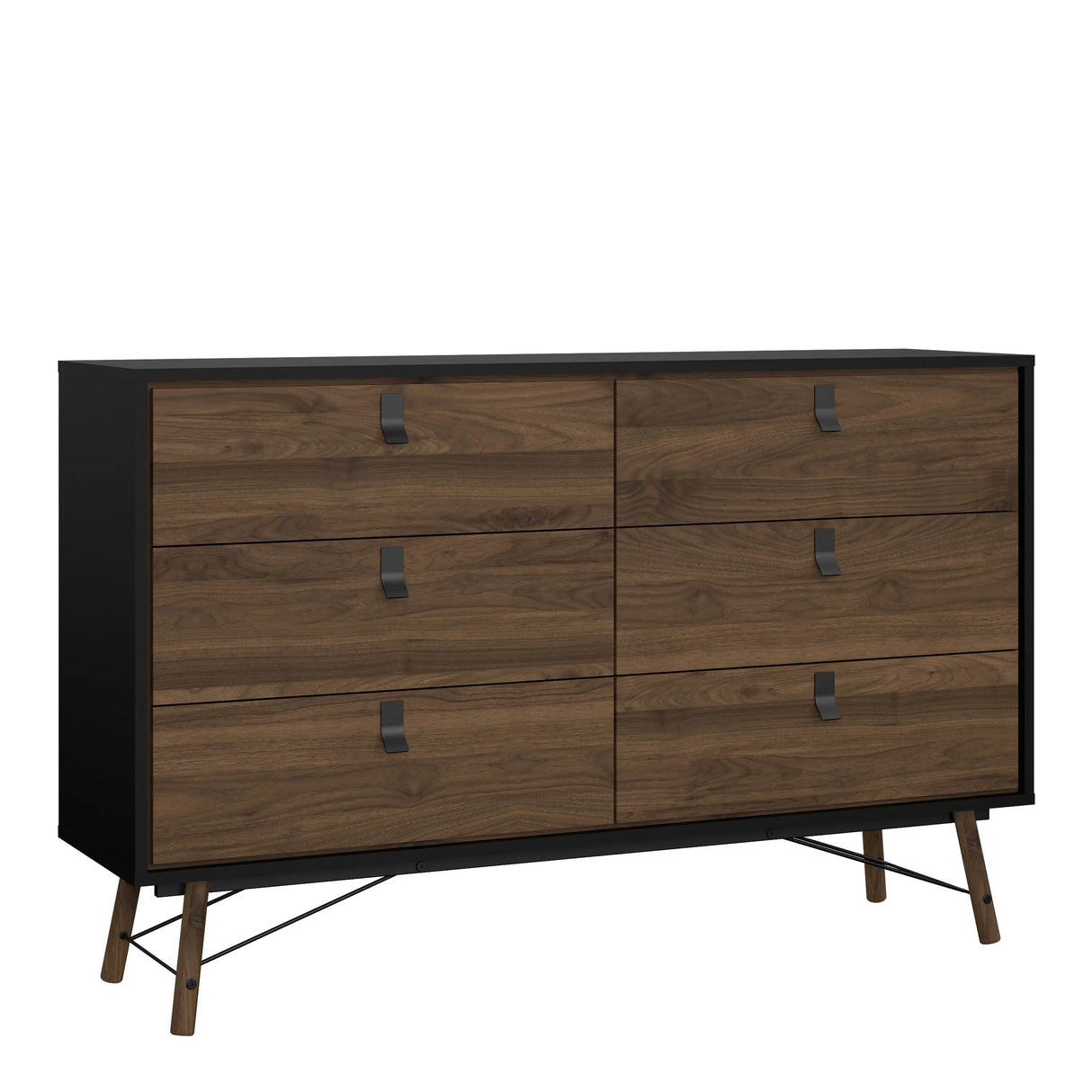 Ry Wide Double Chest 6 Drawers Matt Black Walnut