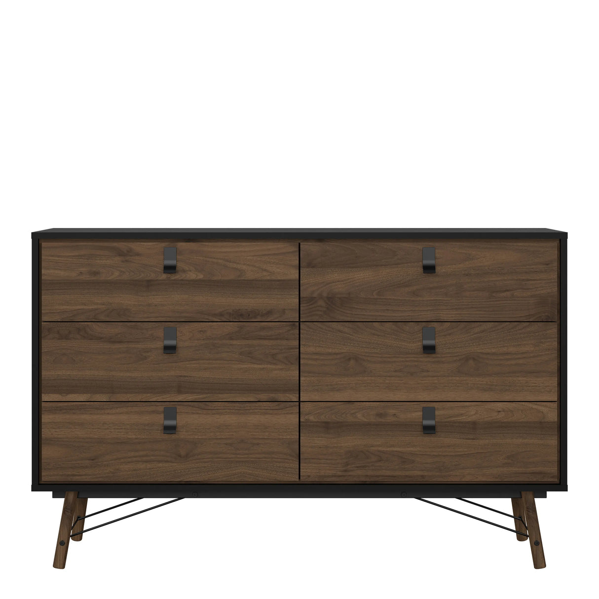 Ry Wide Double Chest 6 Drawers Matt Black Walnut