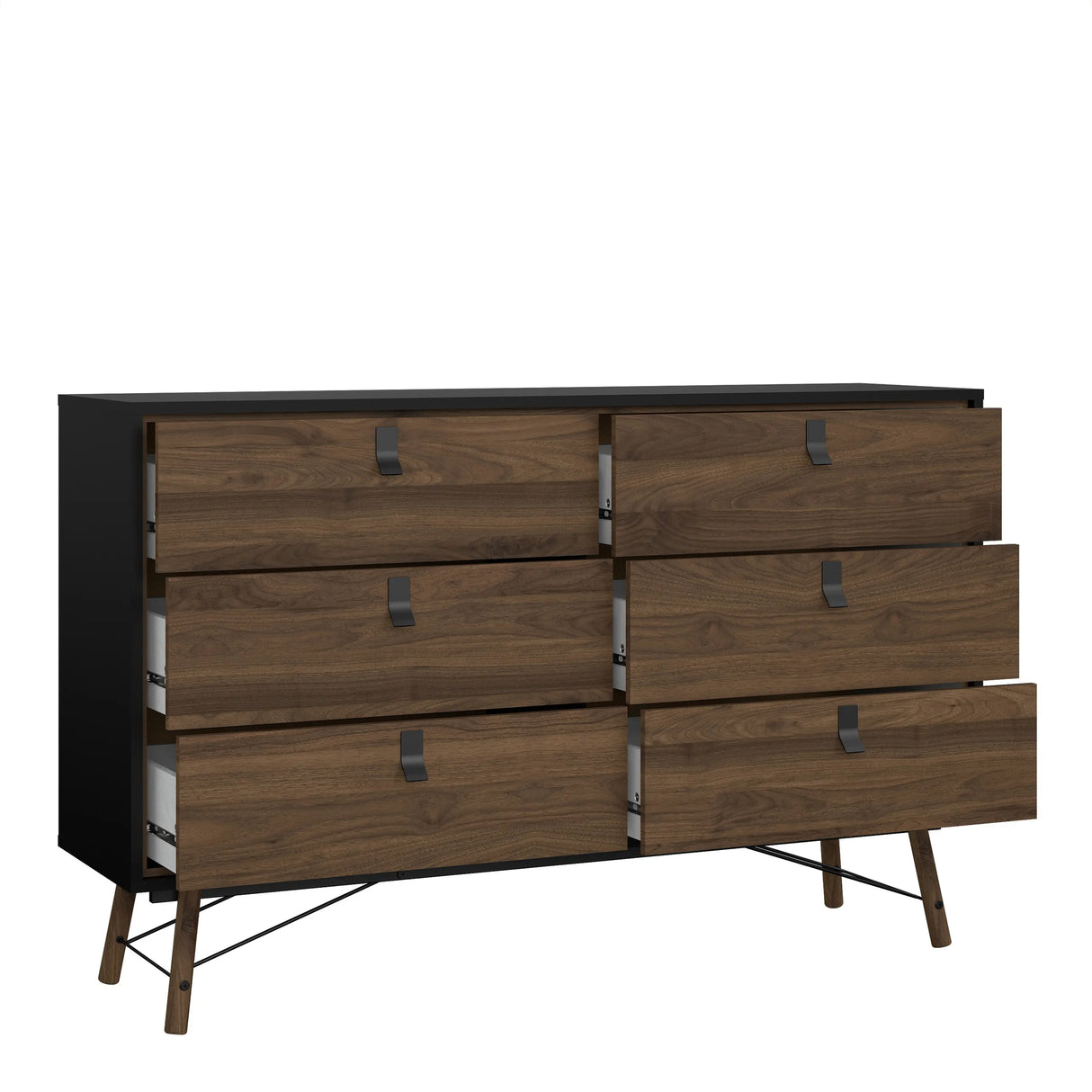 Ry Wide Double Chest 6 Drawers Matt Black Walnut