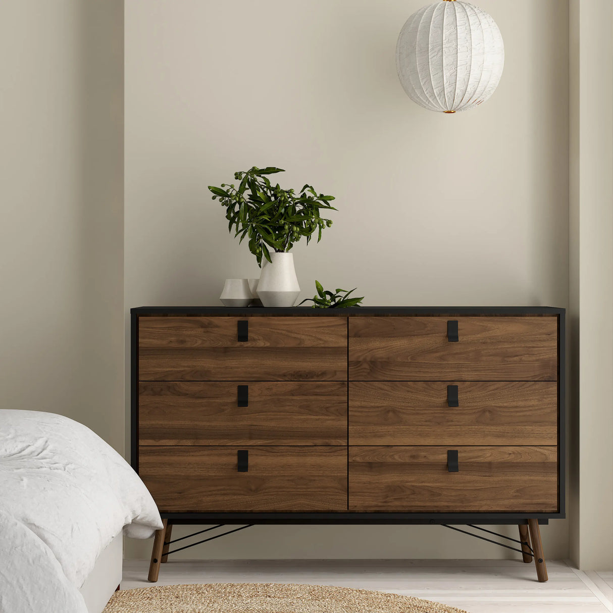 Ry Wide Double Chest 6 Drawers Matt Black Walnut