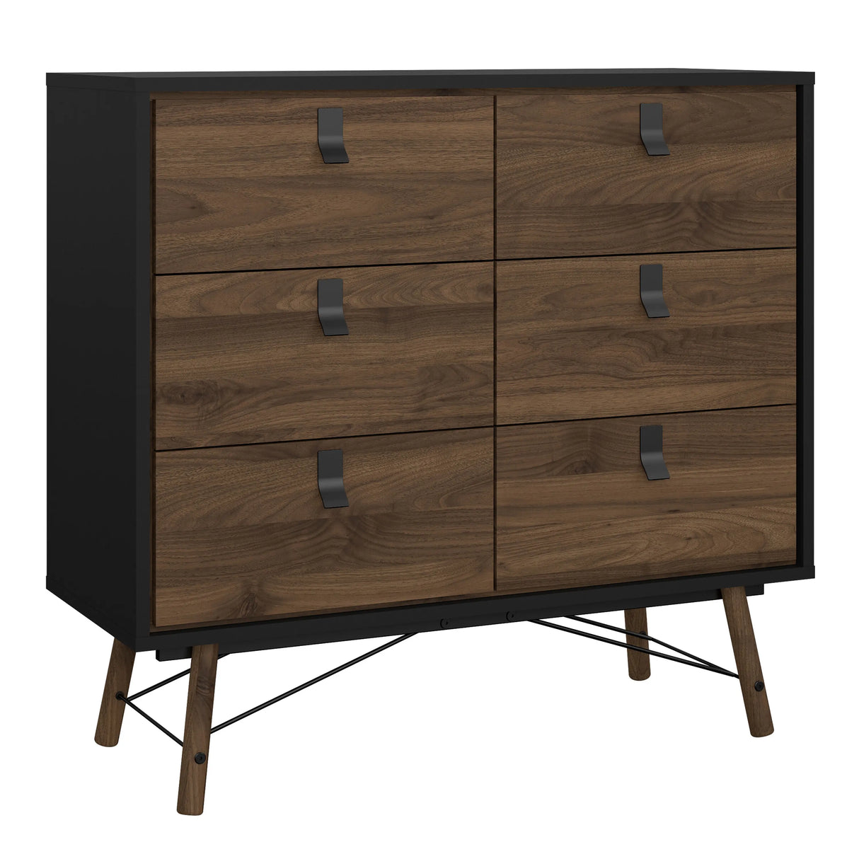 Ry Double Chest 6 Drawers Matt Black Walnut