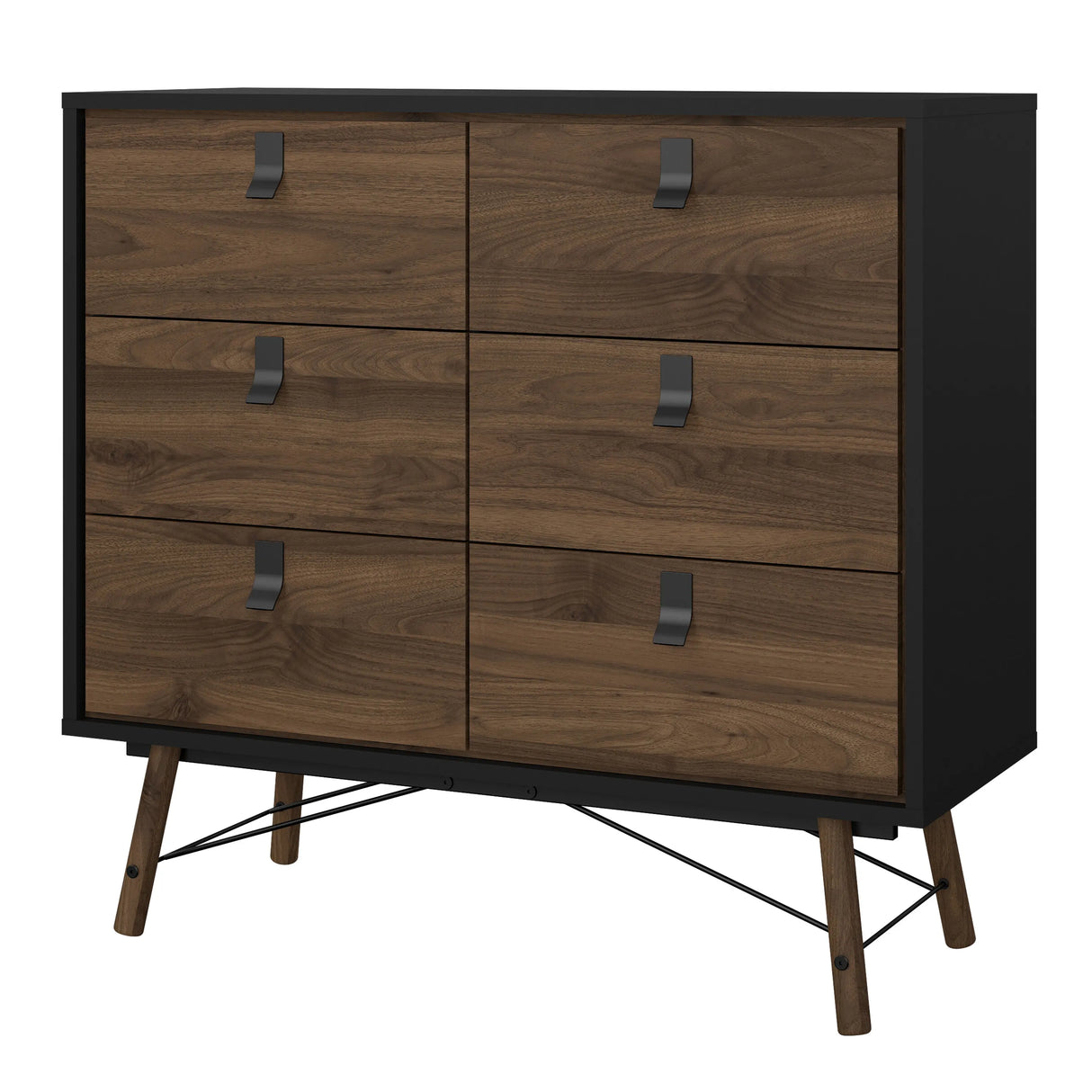 Ry Double Chest 6 Drawers Matt Black Walnut