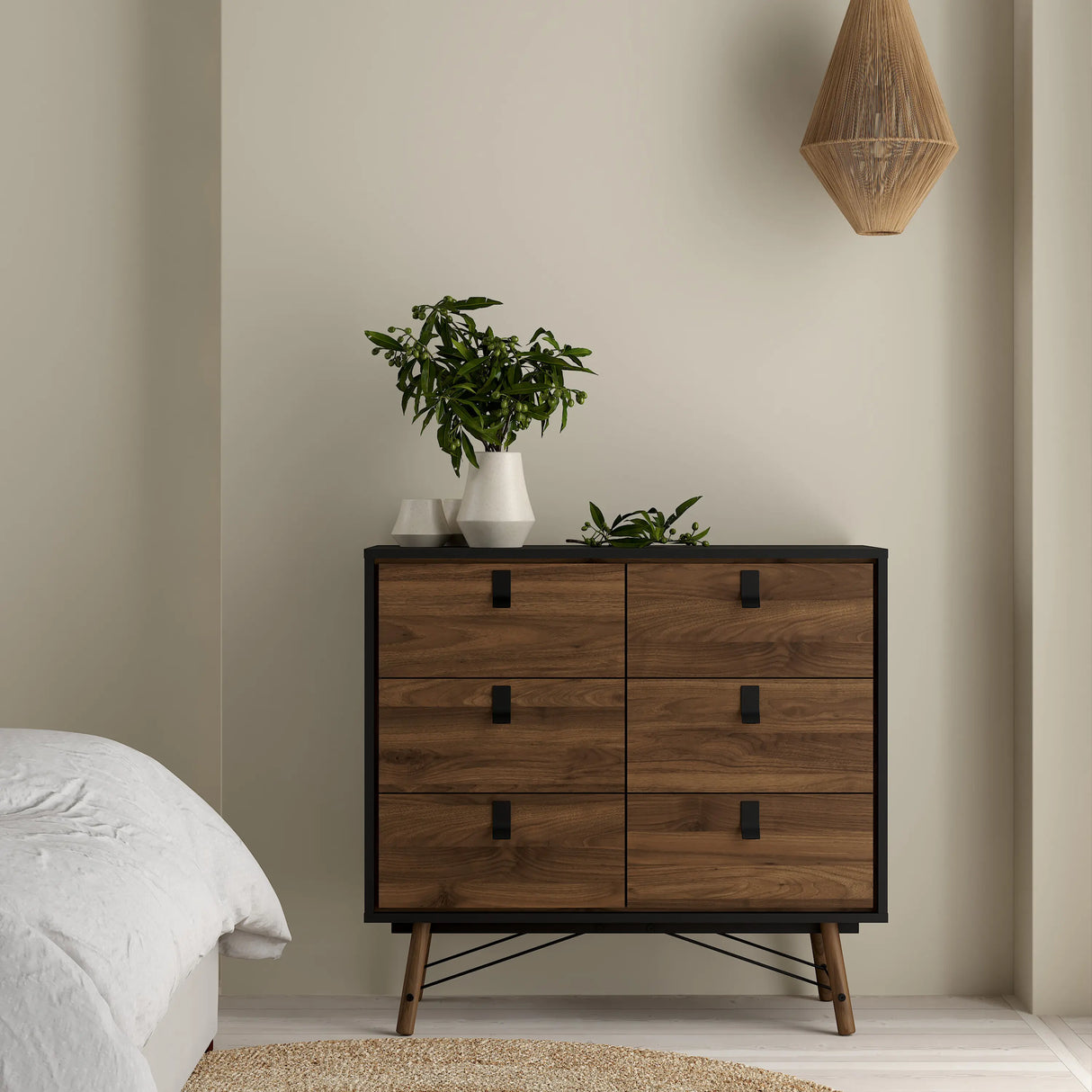 Ry Double Chest 6 Drawers Matt Black Walnut
