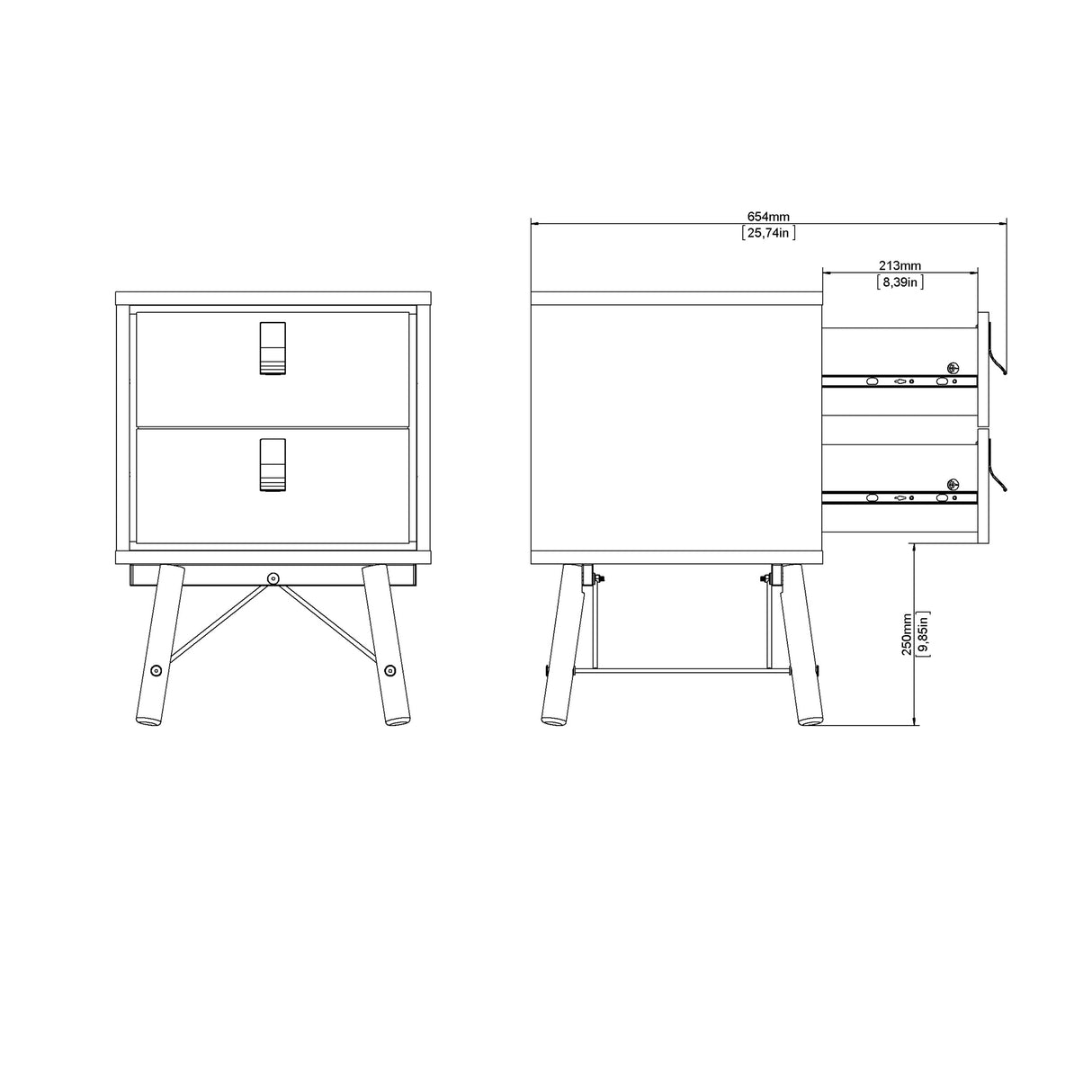 Ry Bedside Cabinet with 2 Drawers in Oak