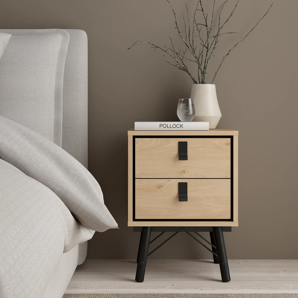 Ry Bedside Cabinet with 2 Drawers in Oak