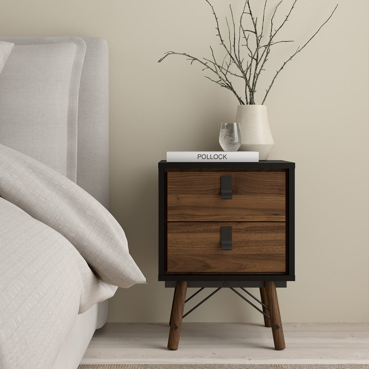 Ry Package - Wardrobe 3 doors + 3 drawers + Double chest of drawers 6 drawers + Bedside cabinet 2 drawer in Matt Black Walnut
