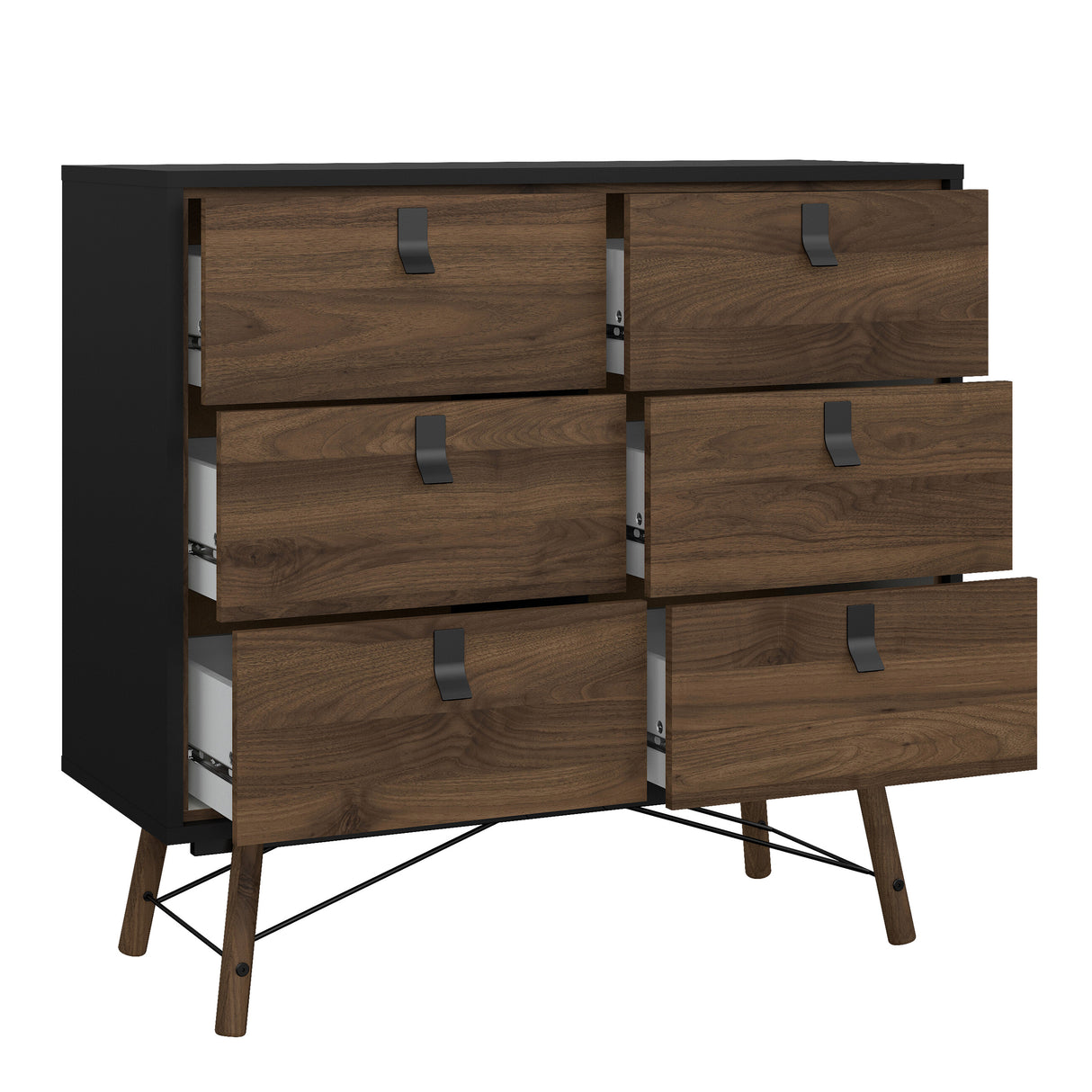 Ry Package - Wardrobe 3 doors + 3 drawers + Double chest of drawers 6 drawers + Bedside cabinet 2 drawer in Matt Black Walnut
