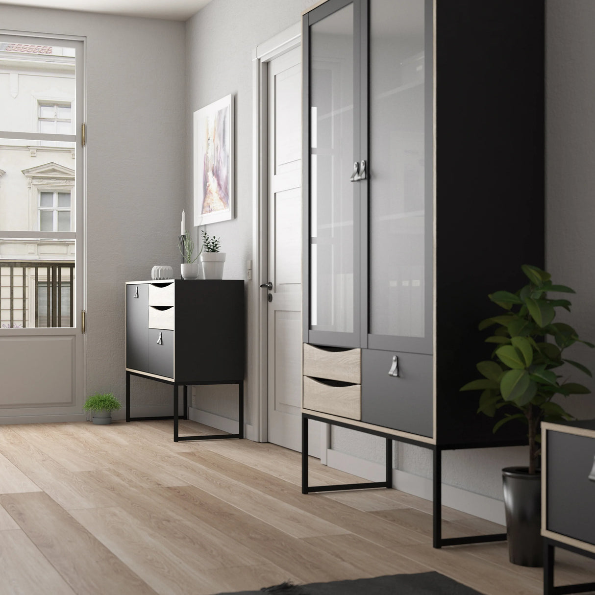 Stubbe Sideboard with 1 Door 3 Drawers in Black Oak