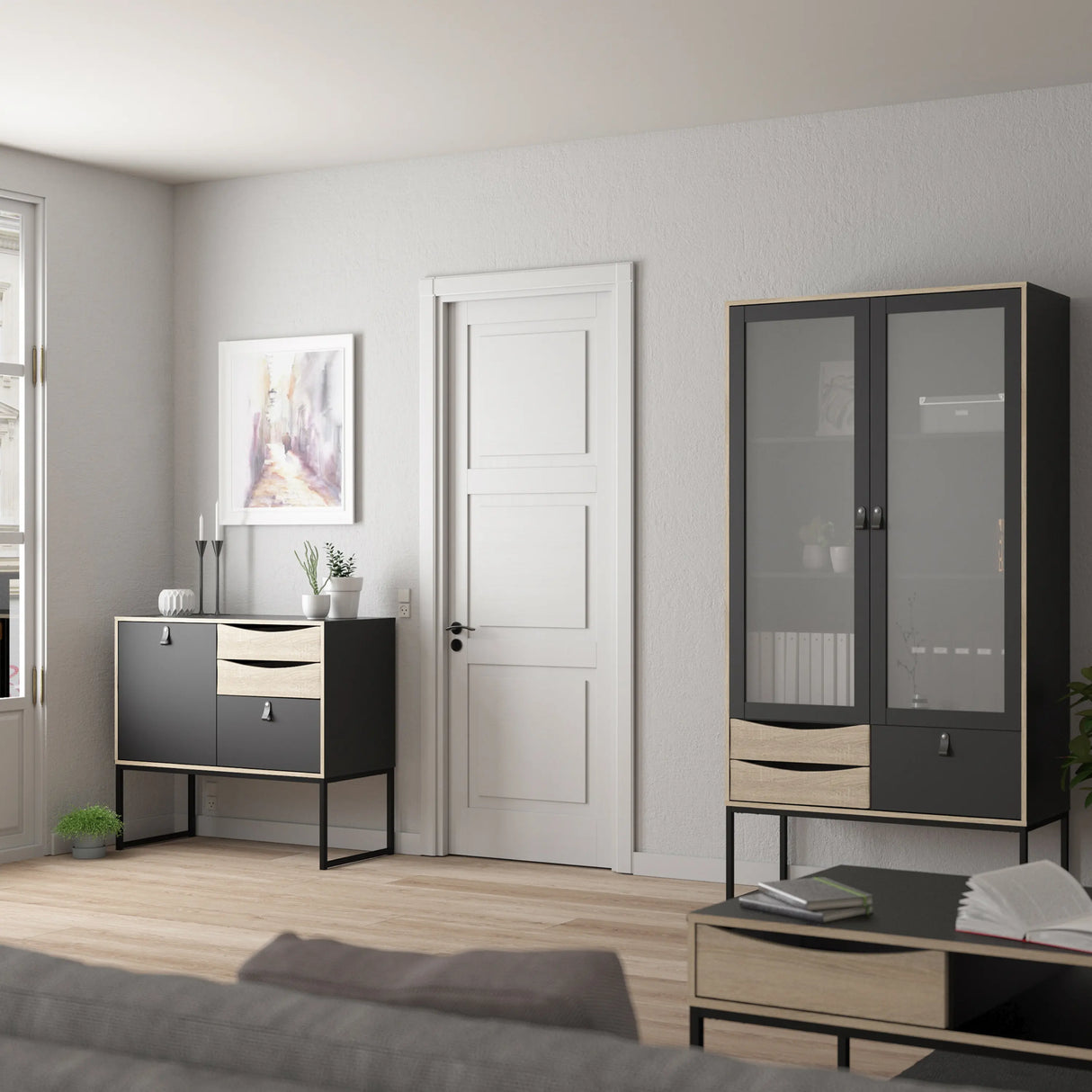 Stubbe Sideboard with 1 Door 3 Drawers in Black Oak