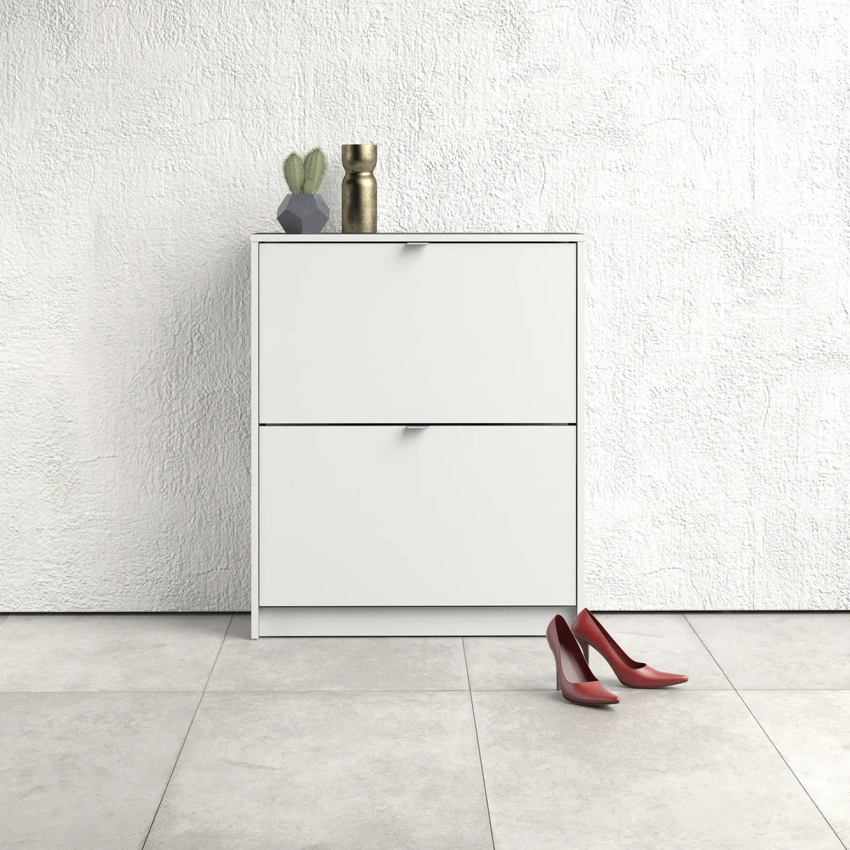 Shoes Cabinet with 2 Flip Down Doors and 2 Layers in White