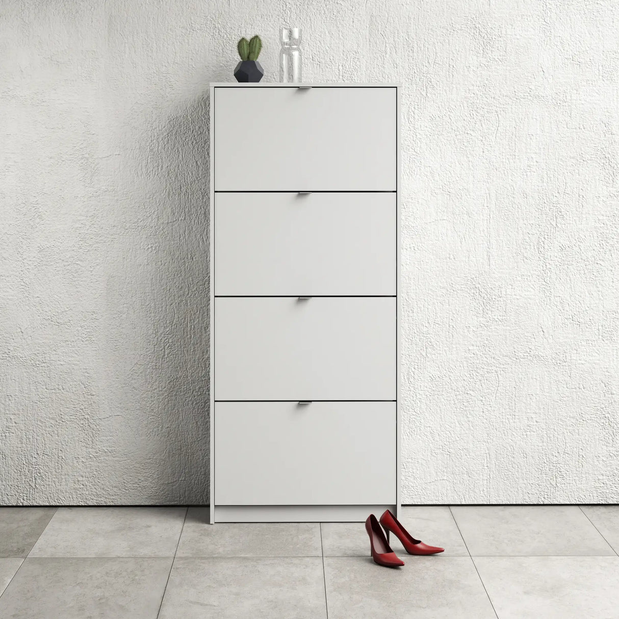 Shoes Cabinet with 4 Flip Doors and 2 Layers in White