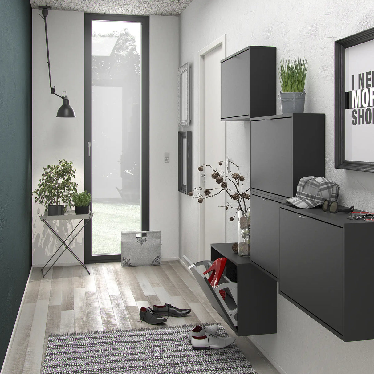 Shoes Cabinet with 4 Flip Doors and 2 Layers in Matt Black