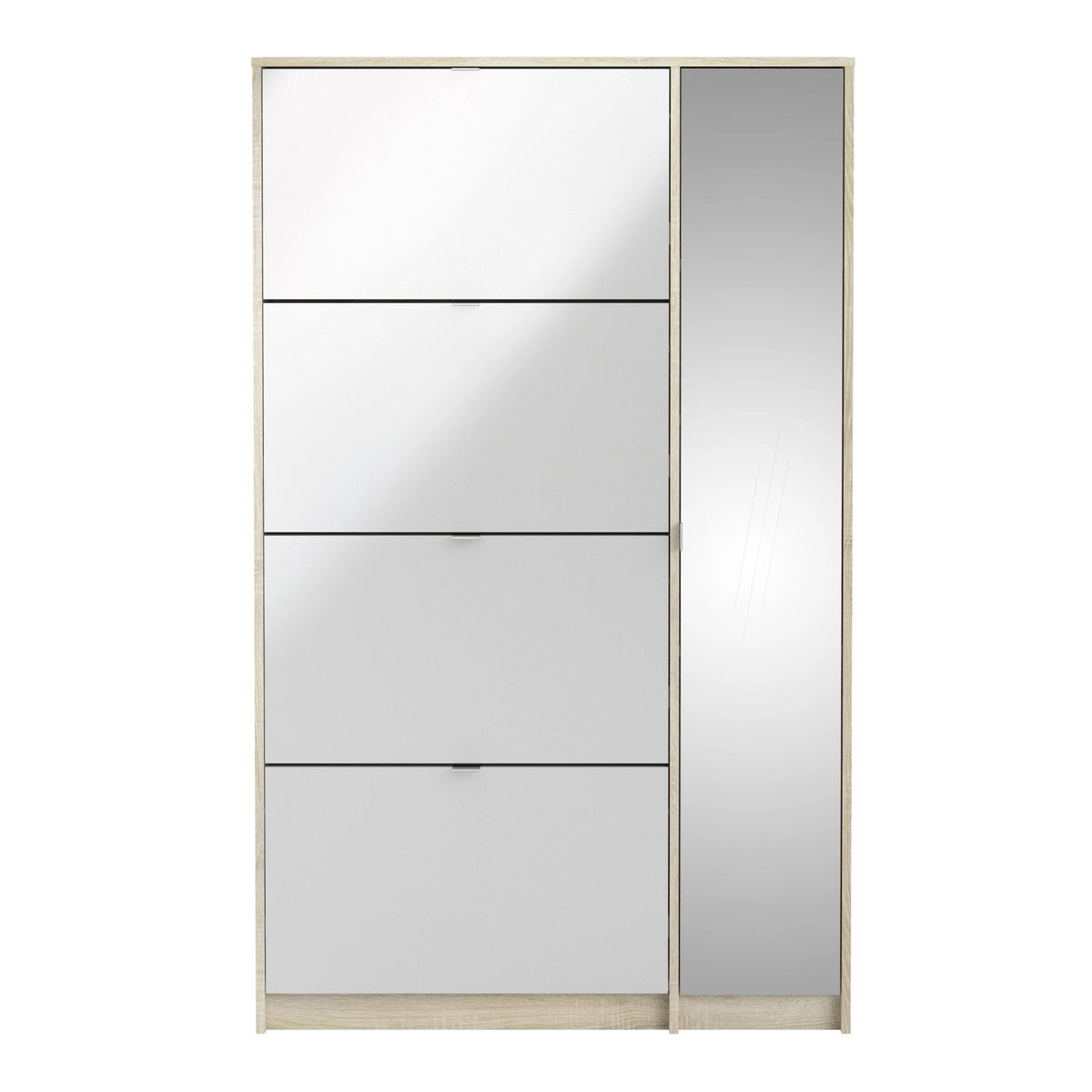 Shoes Cabinet with 4 Flip Doors and Mirror Door in Oak Structure