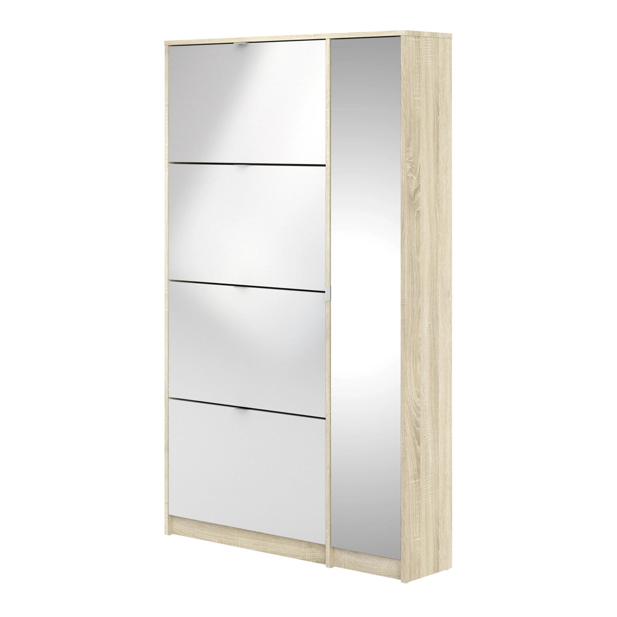 Shoes Cabinet with 4 Flip Doors and Mirror Door in Oak Structure