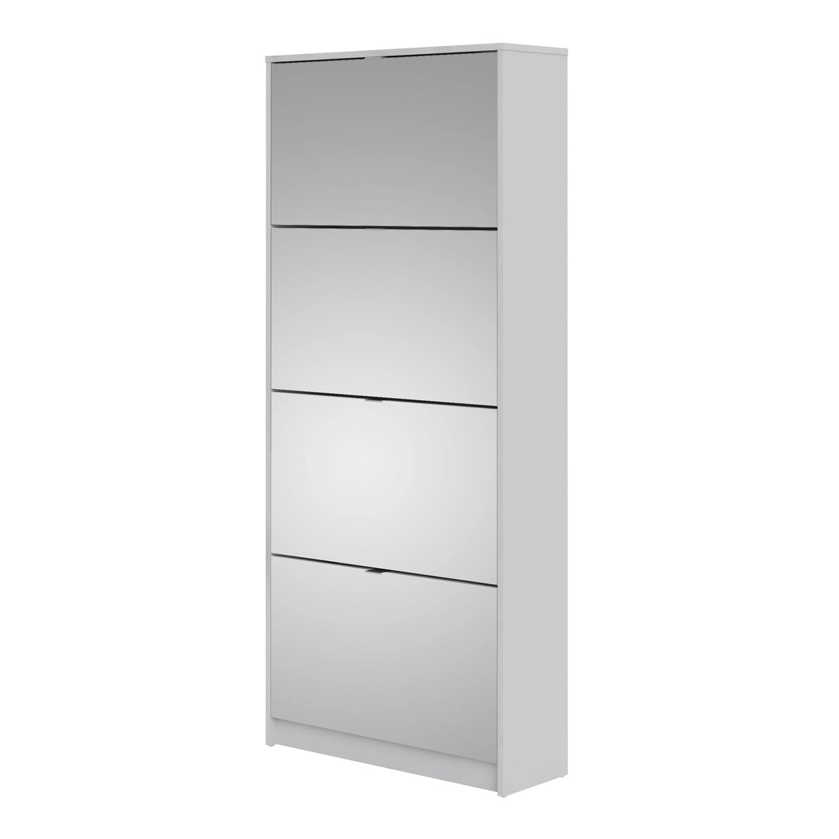 Shoes Cabinet with 4 Mirrored Flip Doors and 2 Layers in White