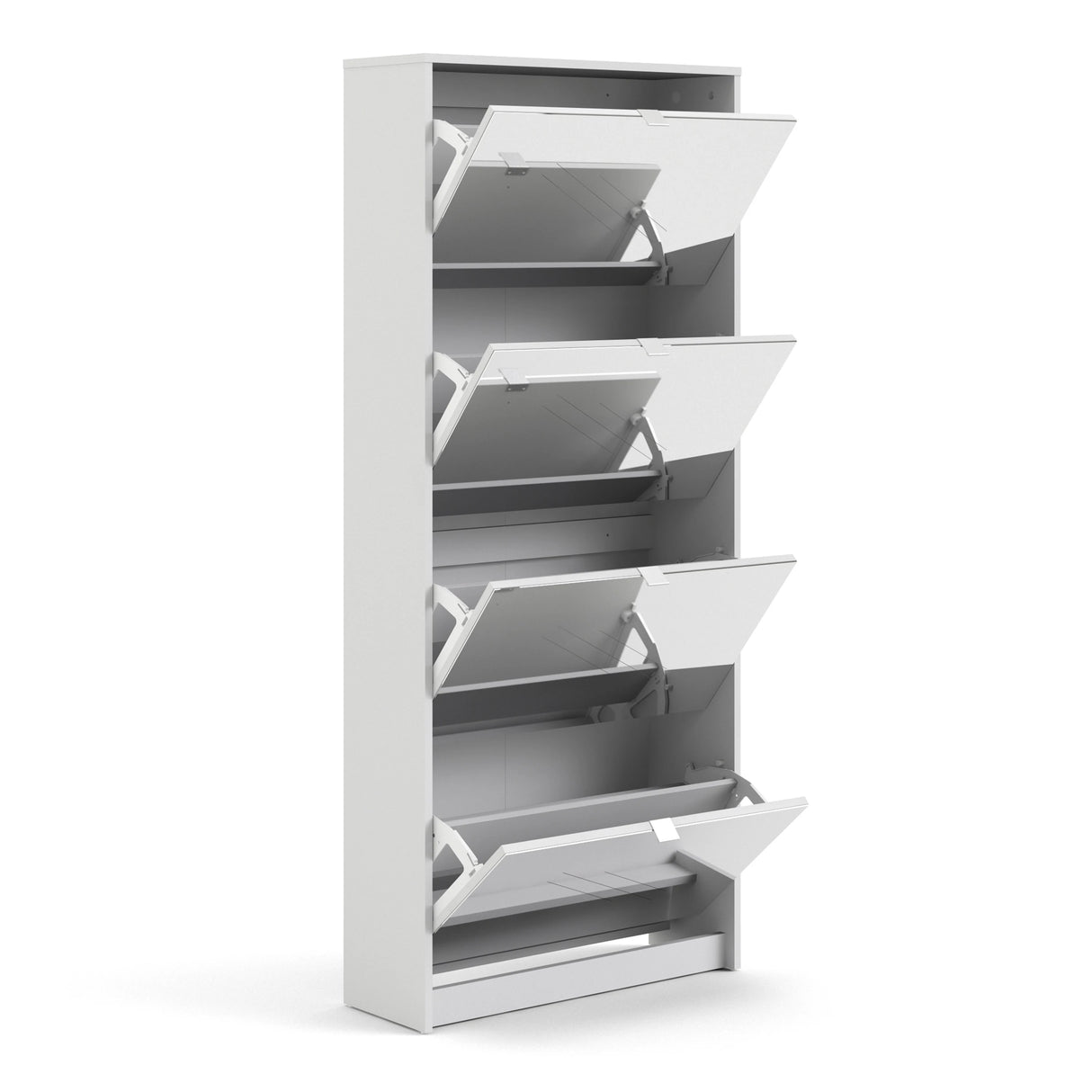Shoes Cabinet with 4 Mirrored Flip Doors and 2 Layers in White