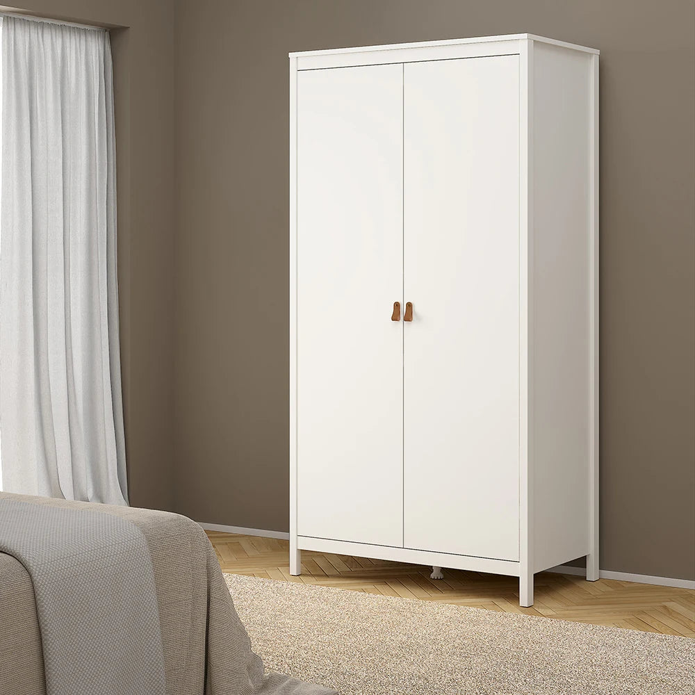 Barcelona Package - Bedside Table 2 Drawers + Chest 5 Drawers + Wardrobe with 2 Doors in White