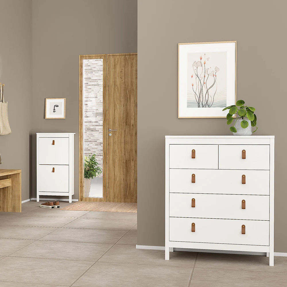 Barcelona Package - Bedside Table 2 Drawers + Chest 5 Drawers + Wardrobe with 2 Doors in White