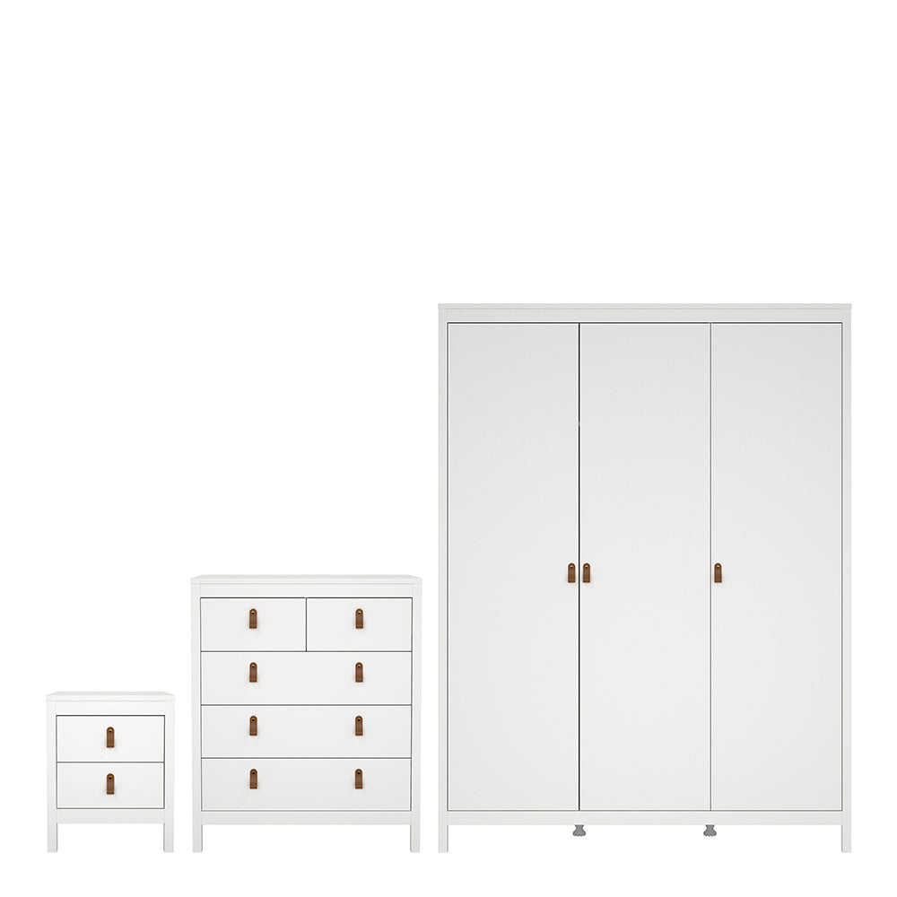Barcelona Package - Bedside Table 2 drawers + Chest 3+2 drawer + Wardrobe with 3 doors in White