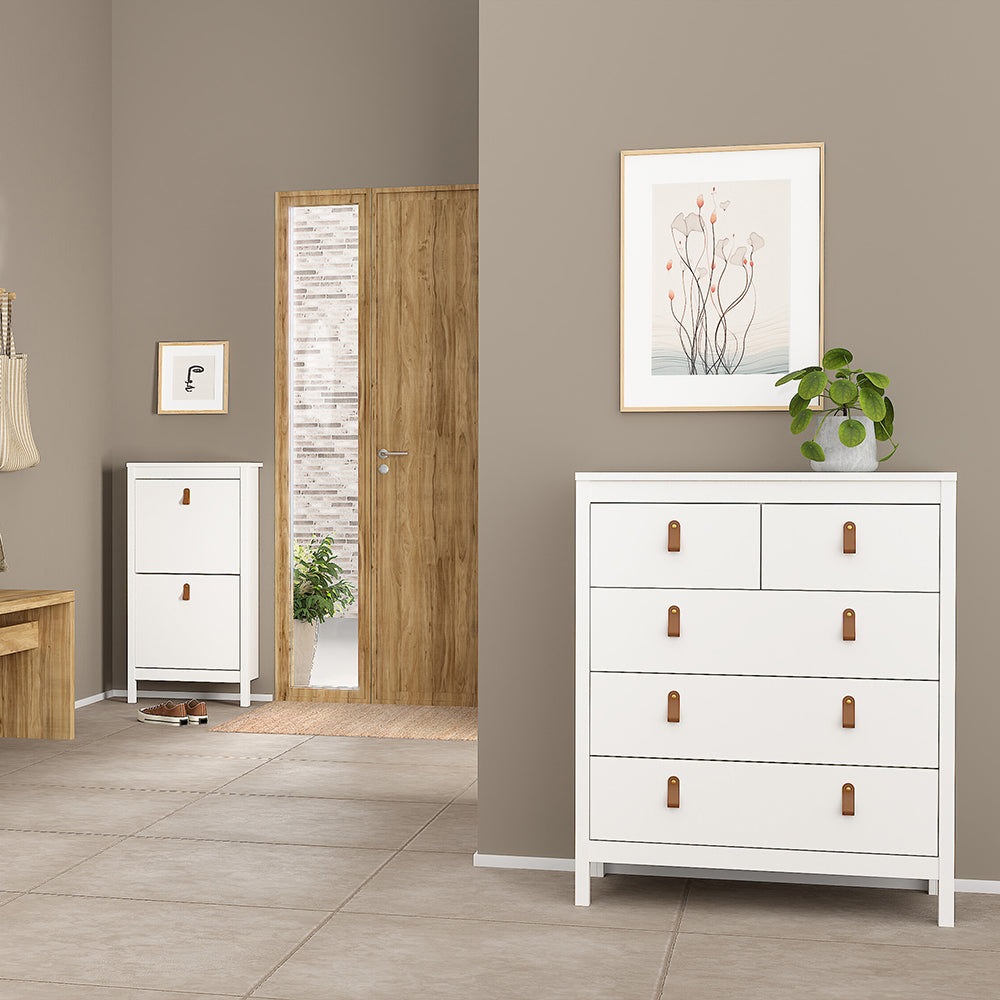 Barcelona Package - Bedside Table 2 drawers + Chest 3+2 drawer + Wardrobe with 3 doors in White