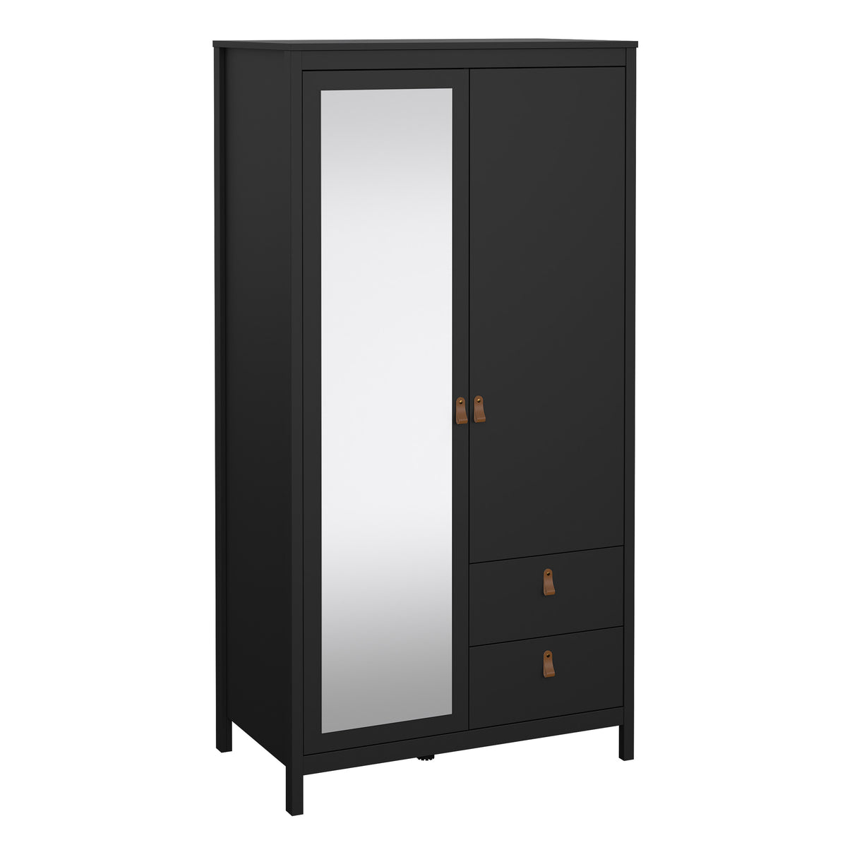 Barcelona Wardrobe with 1 door + 1 Mirror Door + 2 Drawers Matt Black