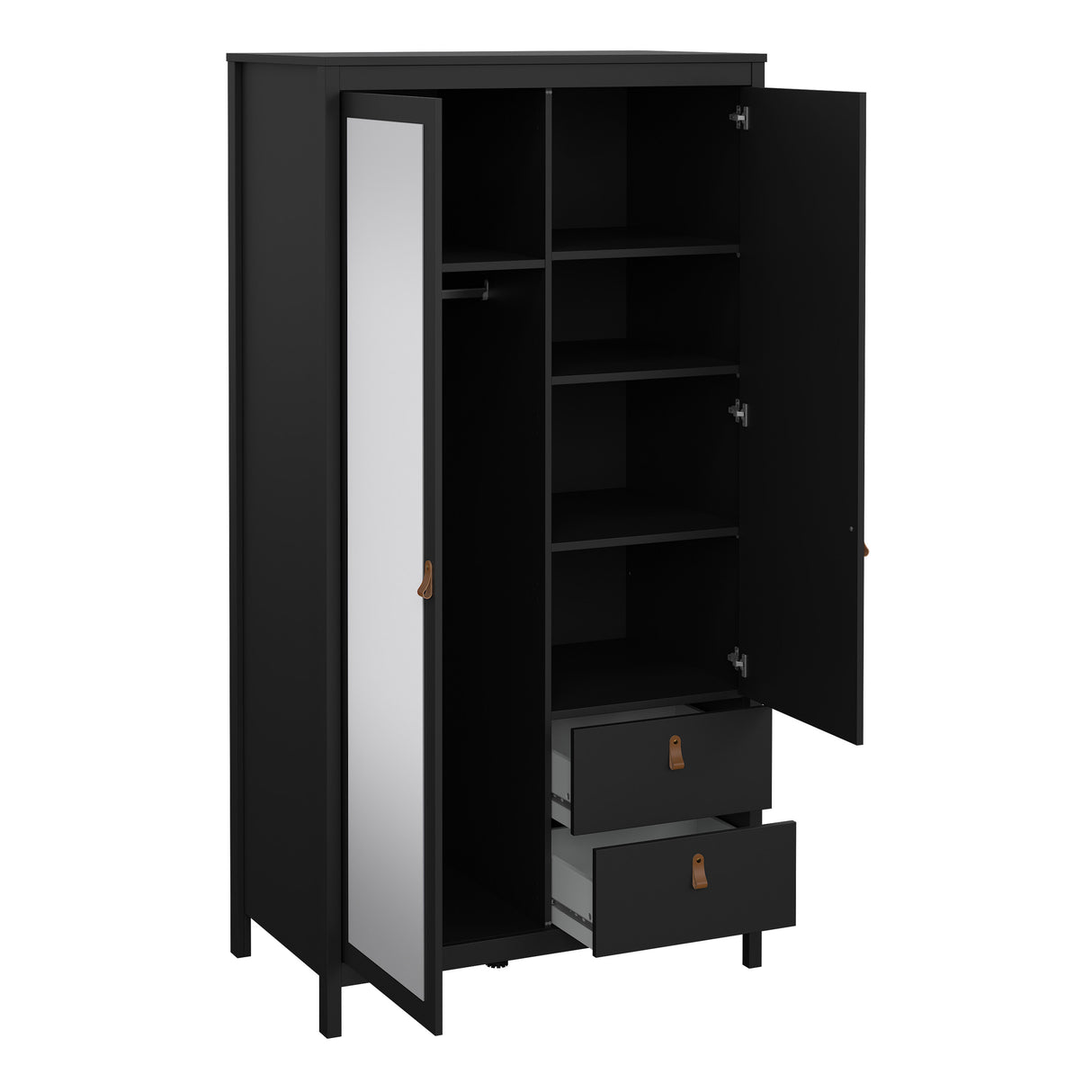 Barcelona Wardrobe with 1 door + 1 Mirror Door + 2 Drawers Matt Black