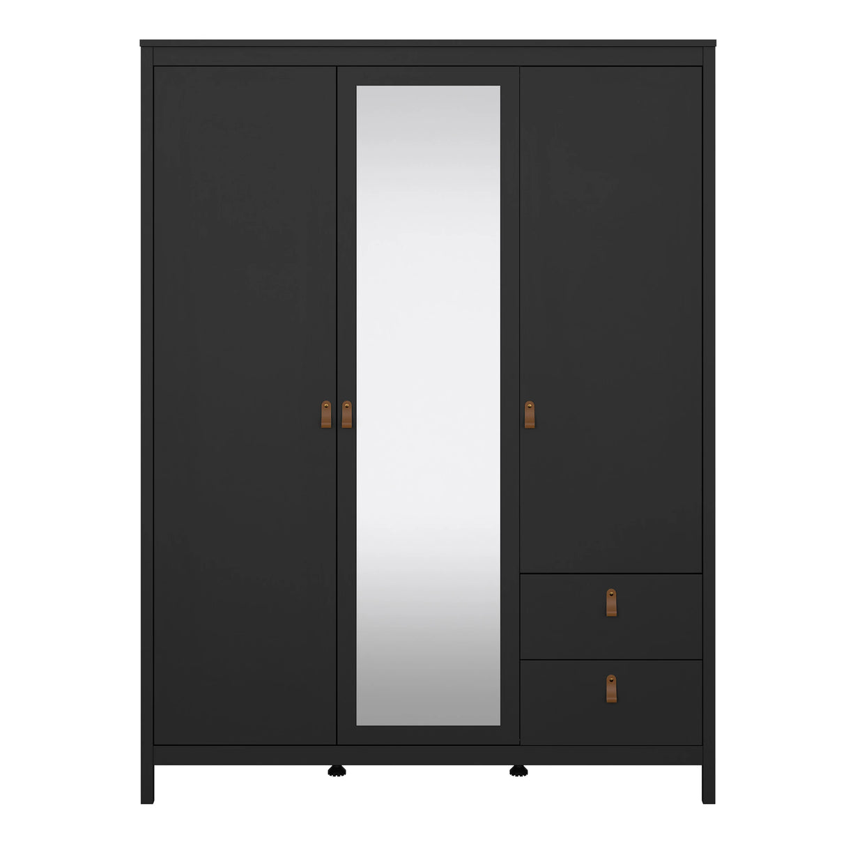 Barcelona Wardrobe with 2 Doors 1 Mirror Door 2 Drawers in Matt Black