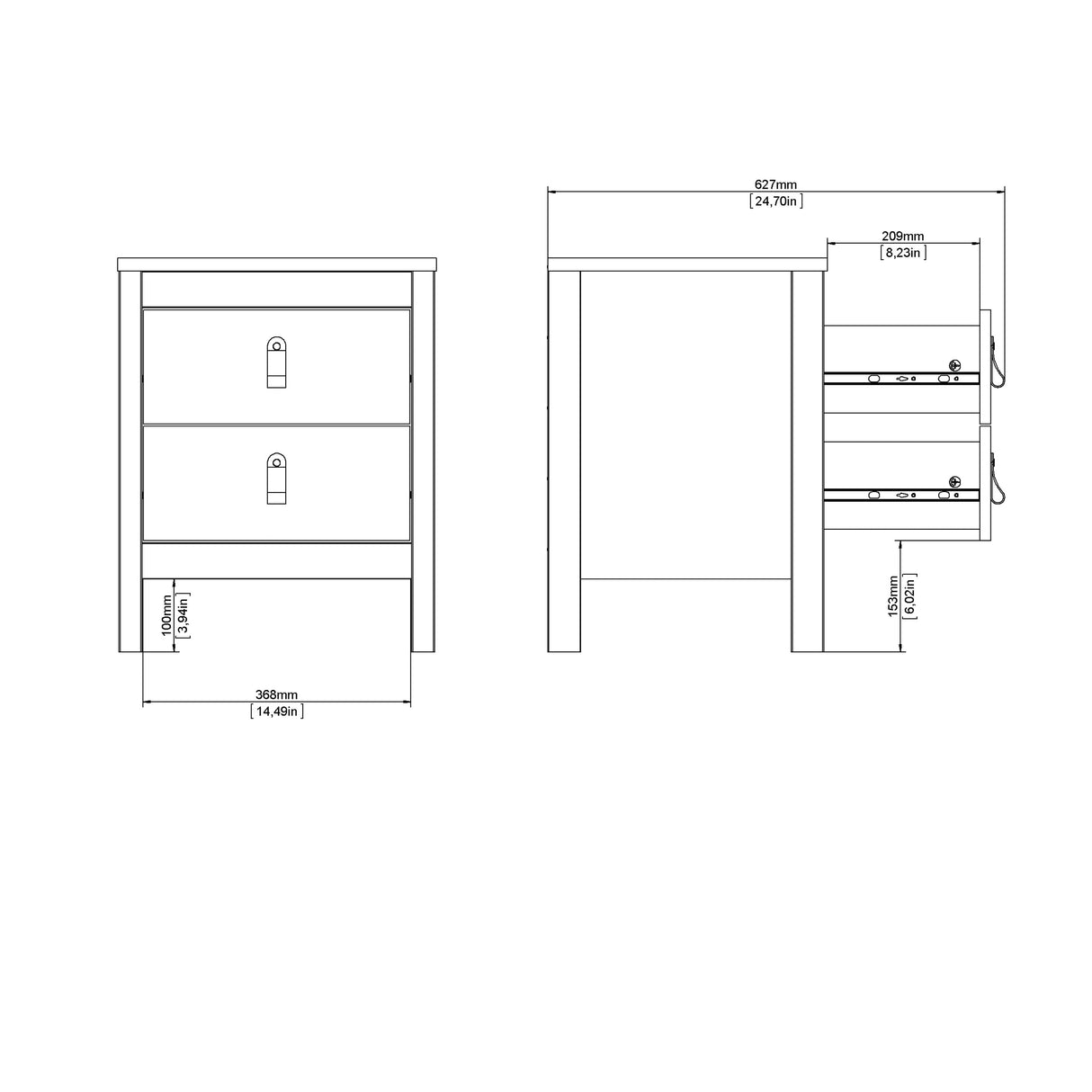 Barcelona Bedside Table 2 Drawers in Cashmere