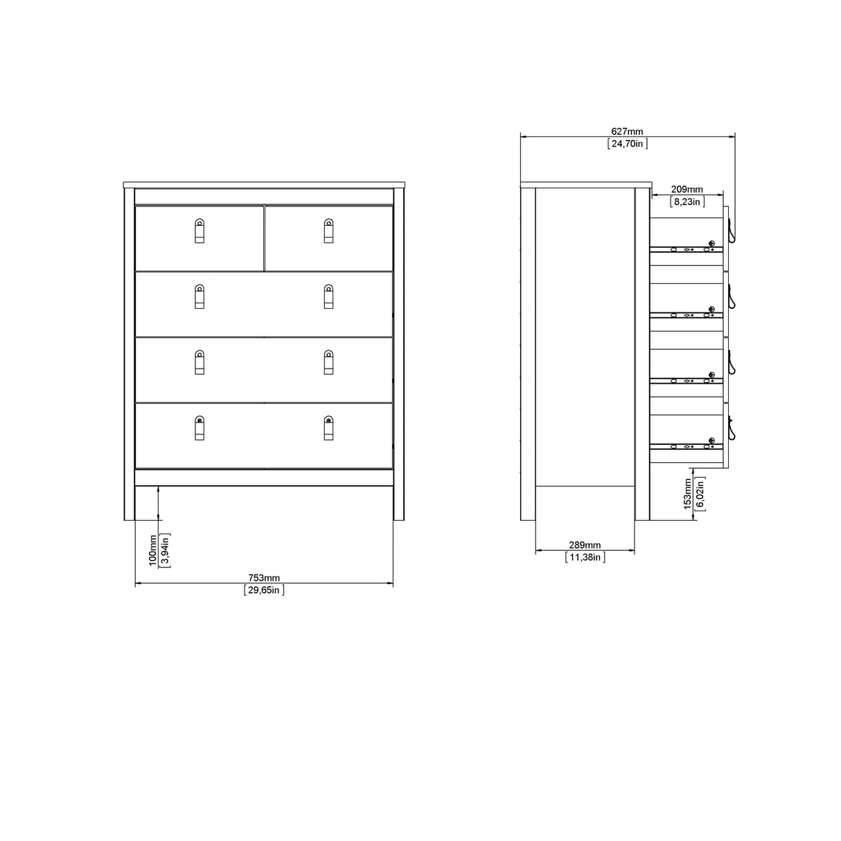 Barcelona Chest 3+2 Drawers in Cashmere