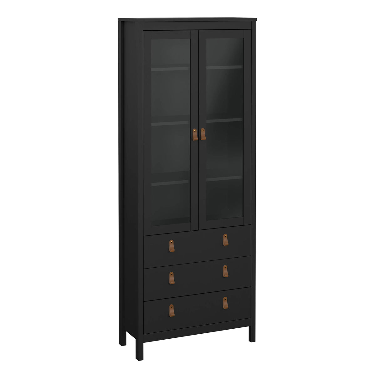 Barcelona China Cabinet 2 Glass Doors with 3 Drawers in Matt Black