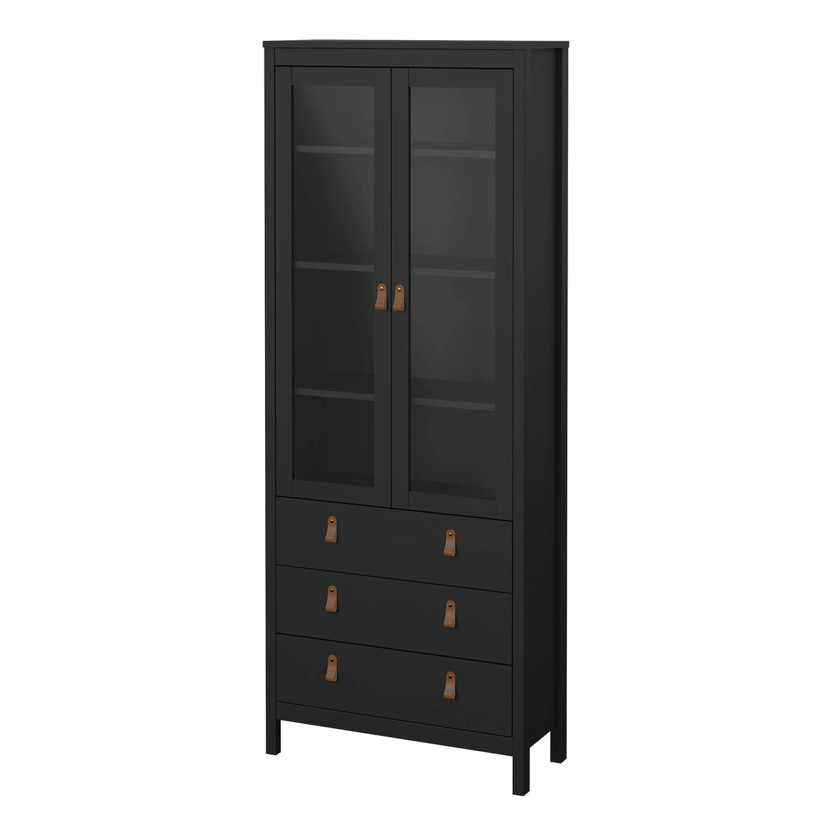 Barcelona China Cabinet 2 Glass Doors with 3 Drawers in Matt Black
